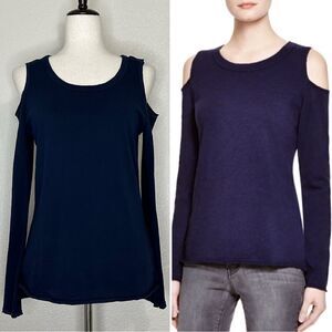 Nation LTD 100% Cotton Navy Blue Cold Shoulder Long Sleeves Top